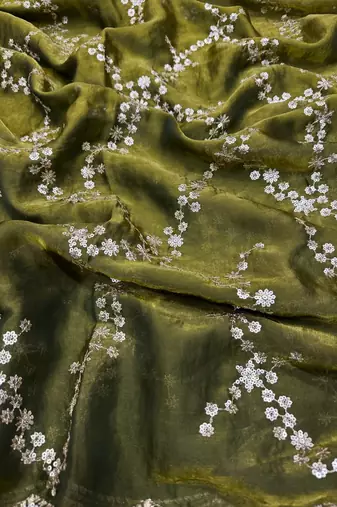 green color embroidered space silk blend saree