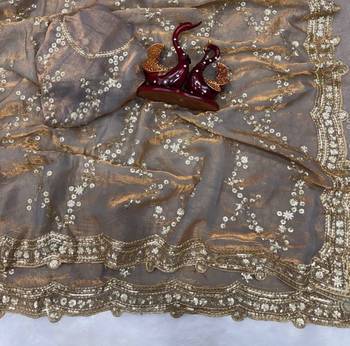 Grey Color Embroidered Space Silk Saree 2