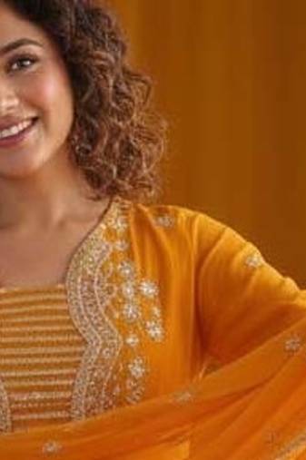 Yellow Floral Georgette Lehenga Choli Set with Sequin Work & Dupatta