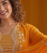 Yellow Floral Georgette Lehenga Choli Set with Sequin Work & Dupatta