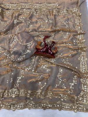 Grey Color Embroidered Space Silk Saree 3