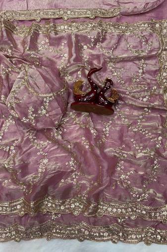 Lavender Color Embroidered Space Silk Saree