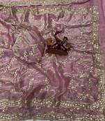 Lavender Color Embroidered Space Silk Saree