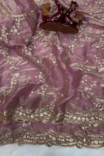 Lavender Color Embroidered Space Silk Saree