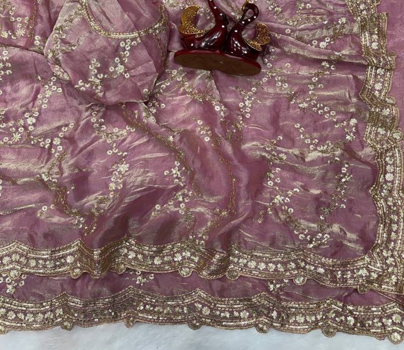 Lavender Color Embroidered Space Silk Saree