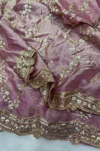 Lavender Color Embroidered Space Silk Saree