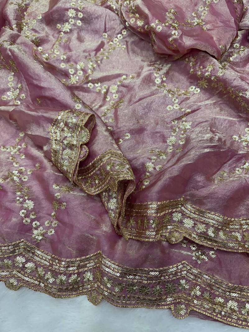 Lavender Color Embroidered Space Silk Saree