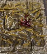 Olive Color Embroidered Space Silk Saree