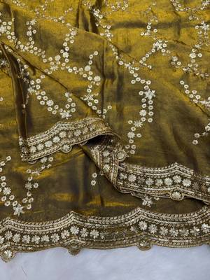Olive Color Embroidered Space Silk Saree 3