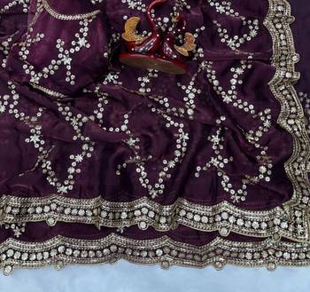 Plum Color Embroidered Space Silk Saree 2