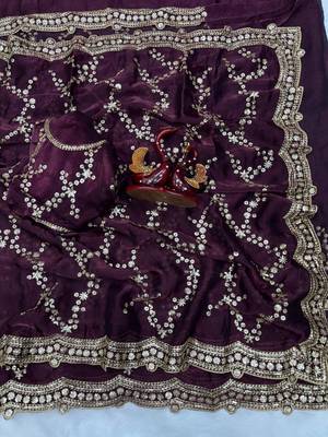 Plum Color Embroidered Space Silk Saree 3