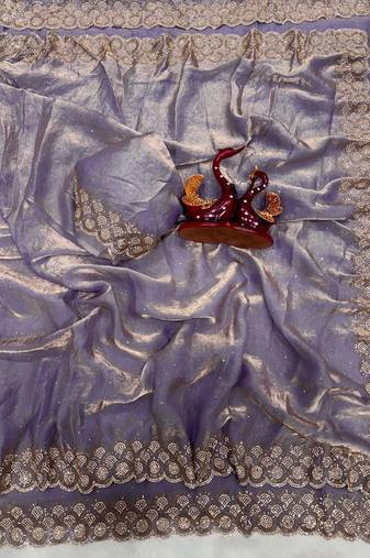 lavender color diamond work space silk blend saree