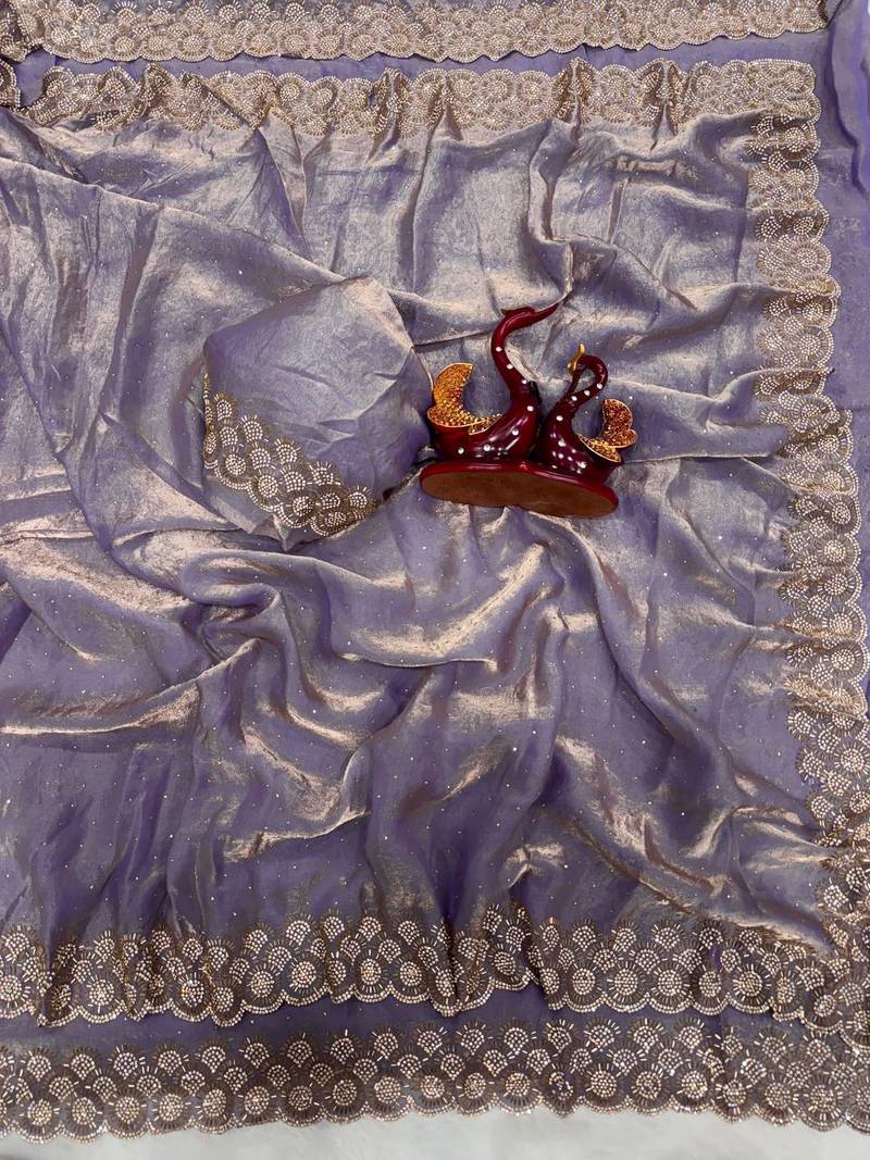 lavender color diamond work space silk blend saree