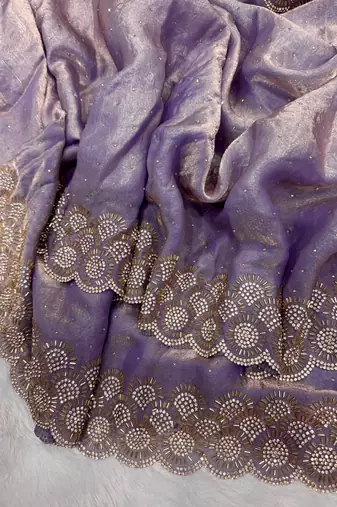 lavender color diamond work space silk blend saree