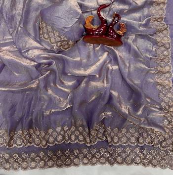 lavender color diamond work space silk blend saree 3