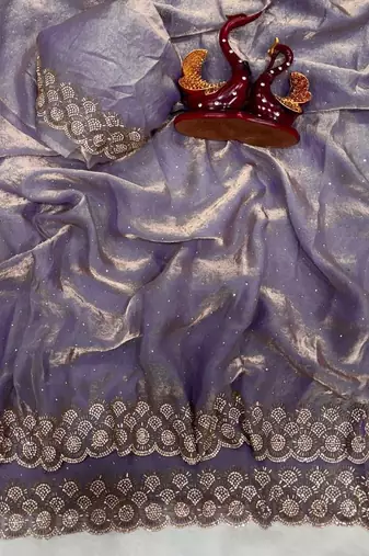 lavender color diamond work space silk blend saree
