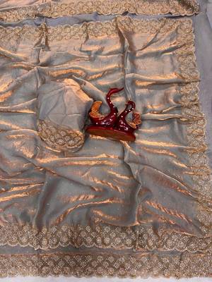 Light Grey Color Diamond Work Space Silk Saree 1