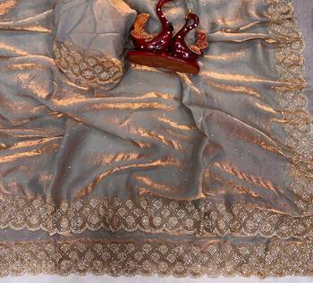 Light Grey Color Diamond Work Space Silk Saree 2