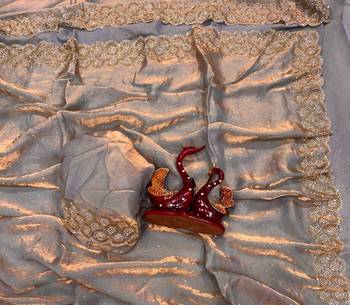Light Grey Color Diamond Work Space Silk Saree 3