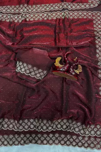 Maroon Color Diamond Work Space Silk Saree