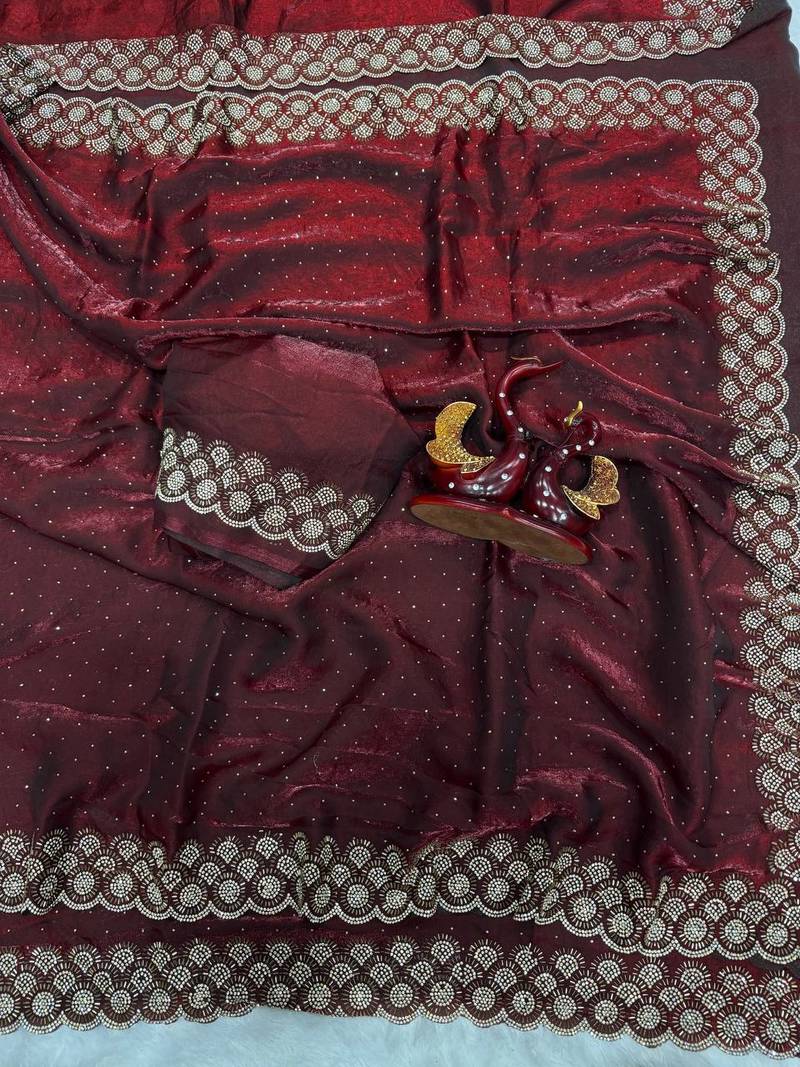 Maroon Color Diamond Work Space Silk Saree