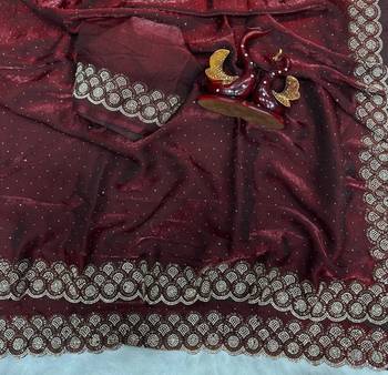 Maroon Color Diamond Work Space Silk Saree 2