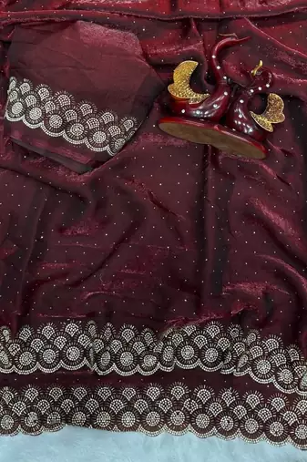 Maroon Color Diamond Work Space Silk Saree