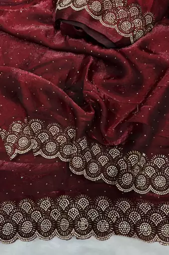 Maroon Color Diamond Work Space Silk Saree