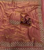 Peach Color Diamond Work Space Silk Saree