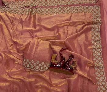 Peach Color Diamond Work Space Silk Saree 2
