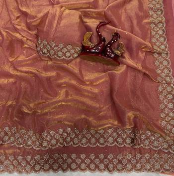 Peach Color Diamond Work Space Silk Saree 3