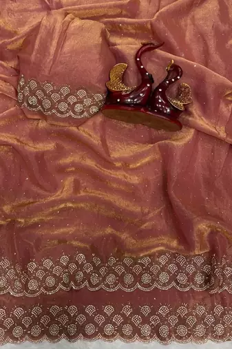 Peach Color Diamond Work Space Silk Saree