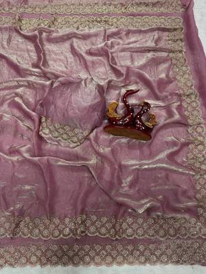 Pink Color Diamond Work Space Silk Saree 1