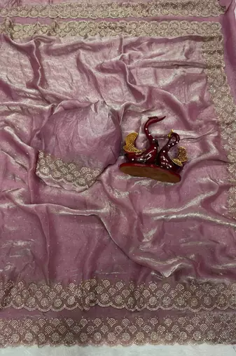 Pink Color Diamond Work Space Silk Saree