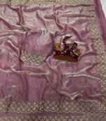 Pink Color Diamond Work Space Silk Saree