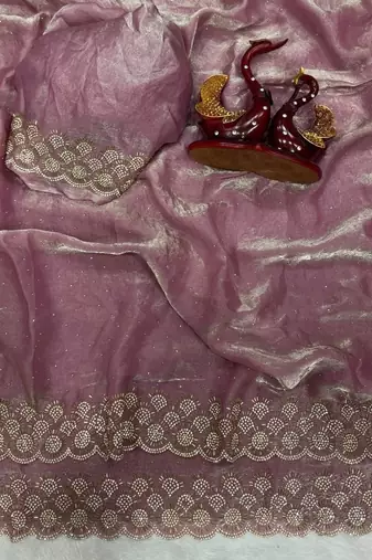 Pink Color Diamond Work Space Silk Saree