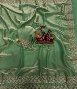 Sea Green Color Diamond Work Space Silk Saree