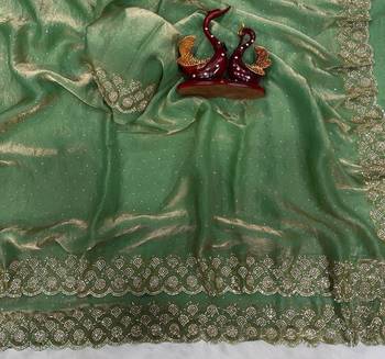 Sea Green Color Diamond Work Space Silk Saree 2