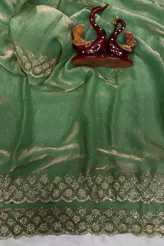 Sea Green Color Diamond Work Space Silk Saree