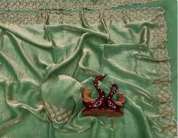 Sea Green Color Diamond Work Space Silk Saree 3