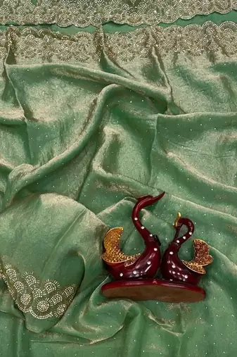 Sea Green Color Diamond Work Space Silk Saree