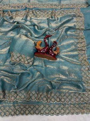 Sky Blue Color Diamond Work Space Silk Saree 1