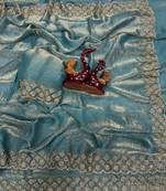 Sky Blue Color Diamond Work Space Silk Saree