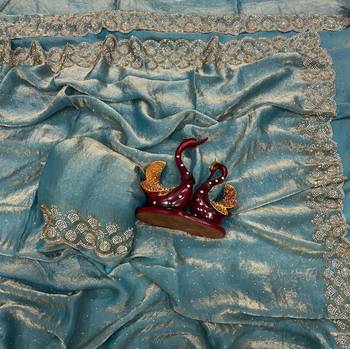 Sky Blue Color Diamond Work Space Silk Saree 2