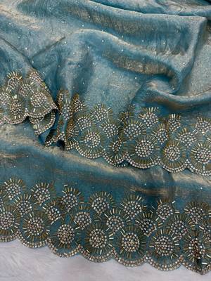 Sky Blue Color Diamond Work Space Silk Saree 3