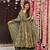 Sage green floral printed anarkali suit set with striped palazzos