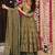 Sage green floral printed anarkali suit set with striped palazzos