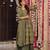 Sage green floral printed anarkali suit set with striped palazzos