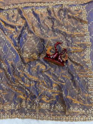Grey Color Embroidered Space Silk Saree 1