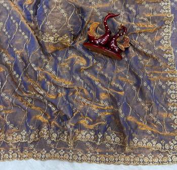 Grey Color Embroidered Space Silk Saree 2